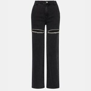 Steve Madden Black Denim Jeans with Rhinestone Knee Trim